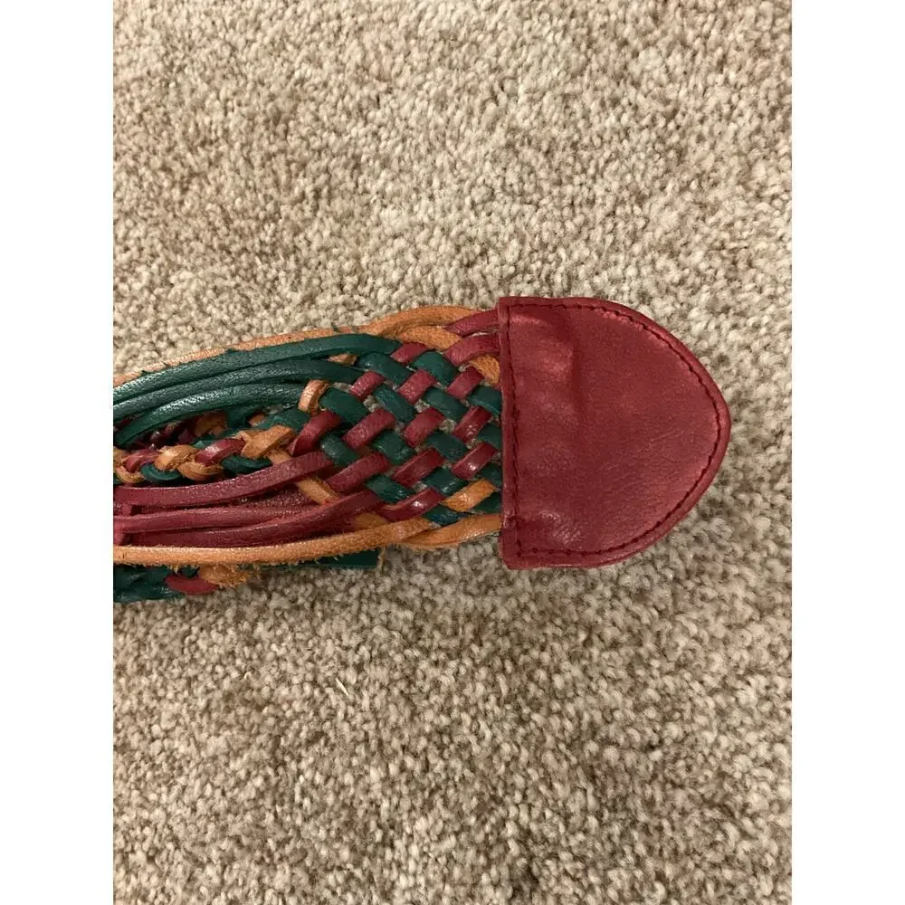 Hollister Y2K Boho 100% Leather Multicolored Braided Belt Brass Buckle, XS/S
